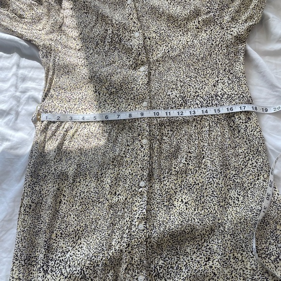 ICHI Puff Sleeve Button Front animal Print Midi Dress Black yellow | 38/M - Picture 12 of 13